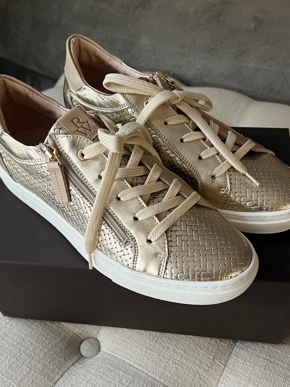 Women's Ron White Metallic Woven Lace-Up Sneaker - Gold